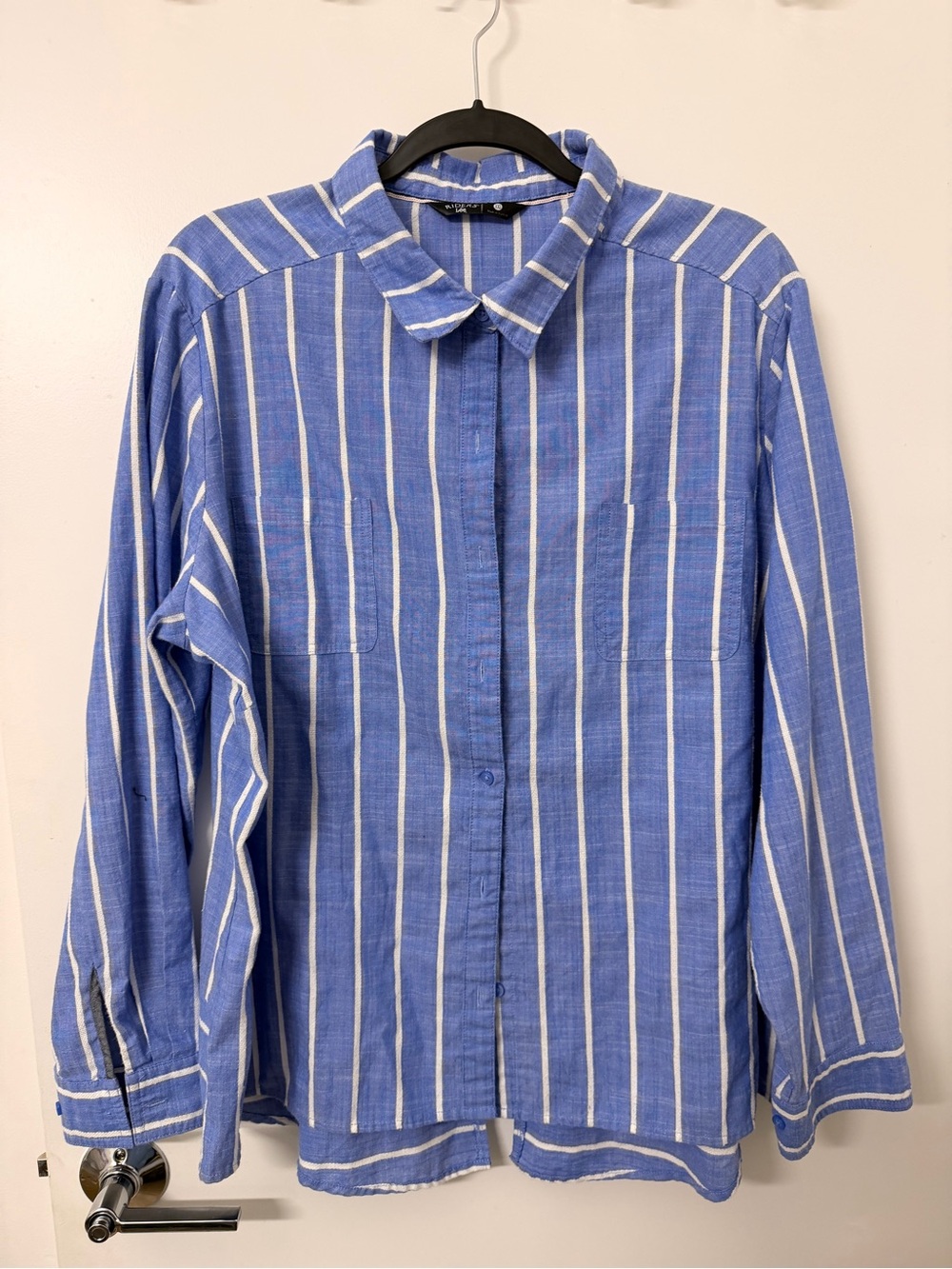 Lee Blue and White Vertical Stripe Button-Down Shirt
